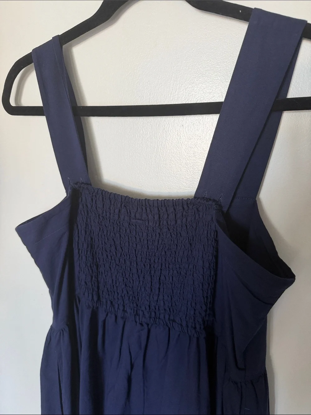 Uniqlo Navy Blue Linen Blend Shirring Sleeveless Midi Dress Medium VGUC - Picture 3 of 9